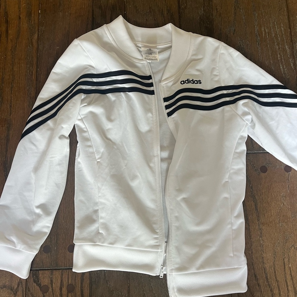 Adidas White Track Jacket with Black Stripes